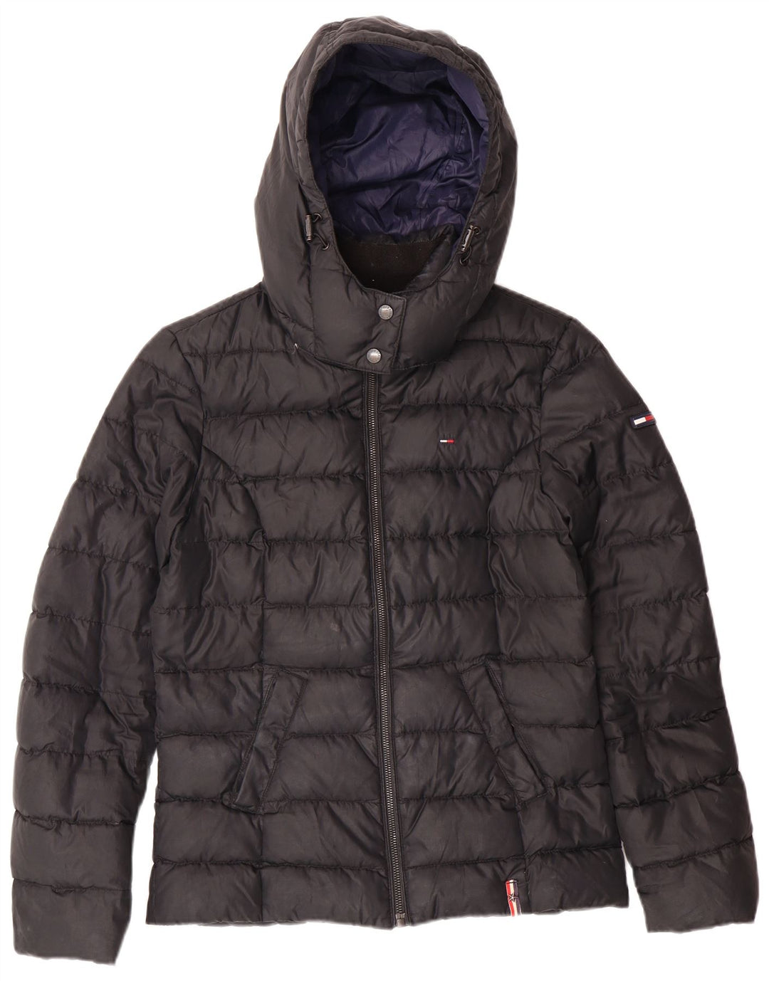 TOMMY HILFIGER Womens Hooded Padded Jacket UK 10 Small Black Polyester