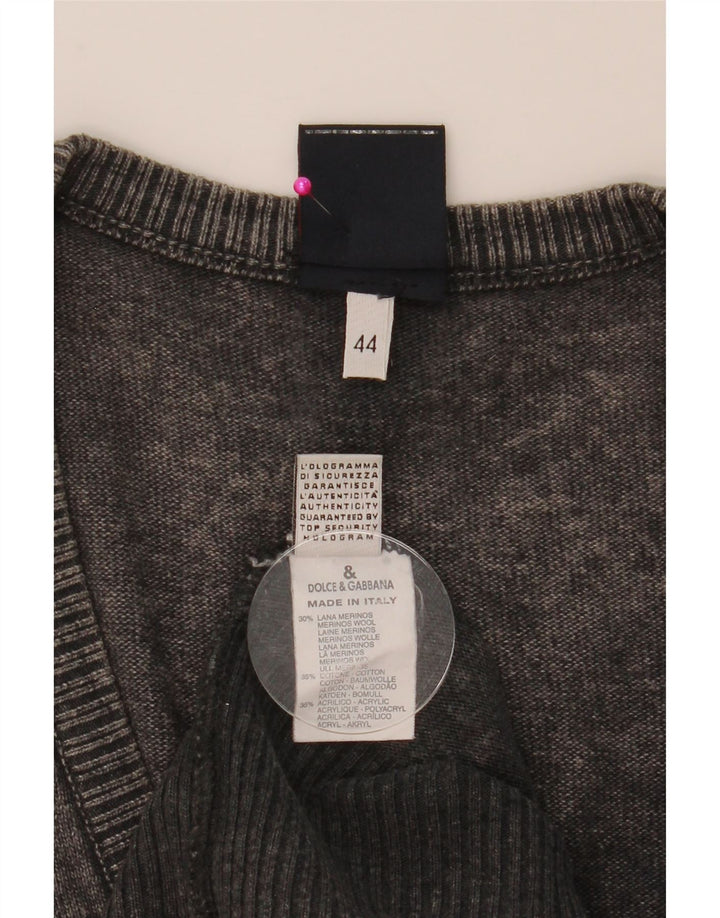 Maglione con scollo a V grafico da donna Dolce & Gabbana IT 44 Lana grigio medio