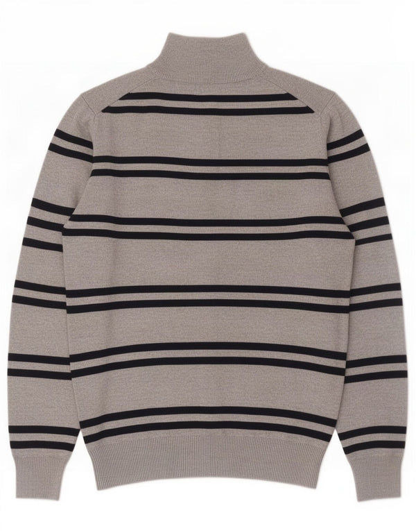 Crew Clothing Maglione da uomo con collo con zip, piccolo cotone a righe grigie