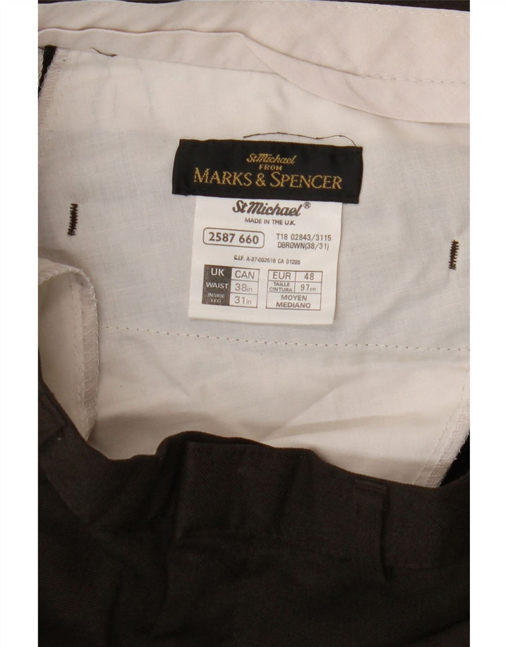 Pantaloni casual affusolati da uomo Marks & Spencer W38 L31 poliestere marrone