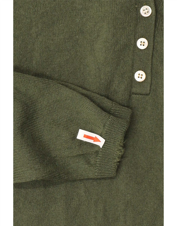 Maglione da donna Orvis con collo a bottoni, UK 16, grande lana verde