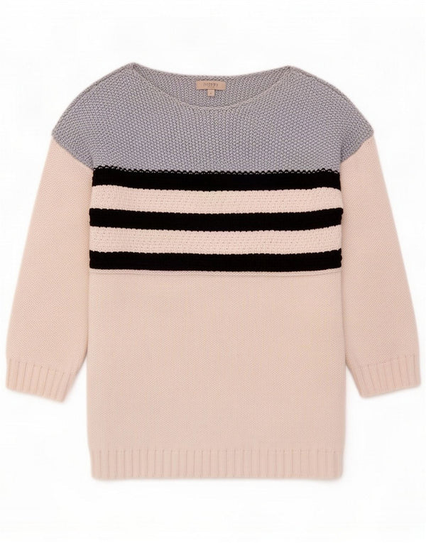 Maglione da donna con scollo a barca con maniche a 3/4 Hobbs UK 10 piccolo a righe bianche