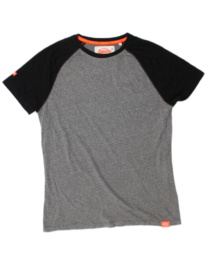 T-shirt da uomo SUPERDRY Top in cotone color block grigio medio