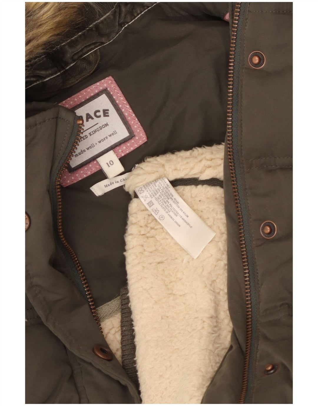 Gilet imbottito oversize con cappuccio da donna Fat Face UK 10 piccolo poliestere kaki