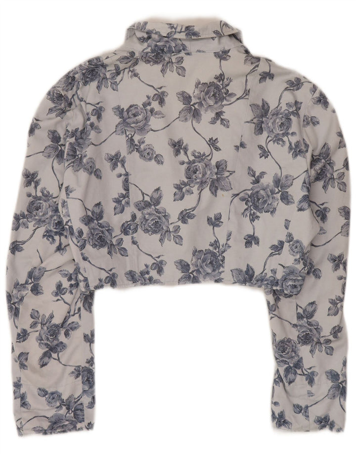 Giacca Bolero vintage da donna a 1 bottone UK 14 blu medio floreale