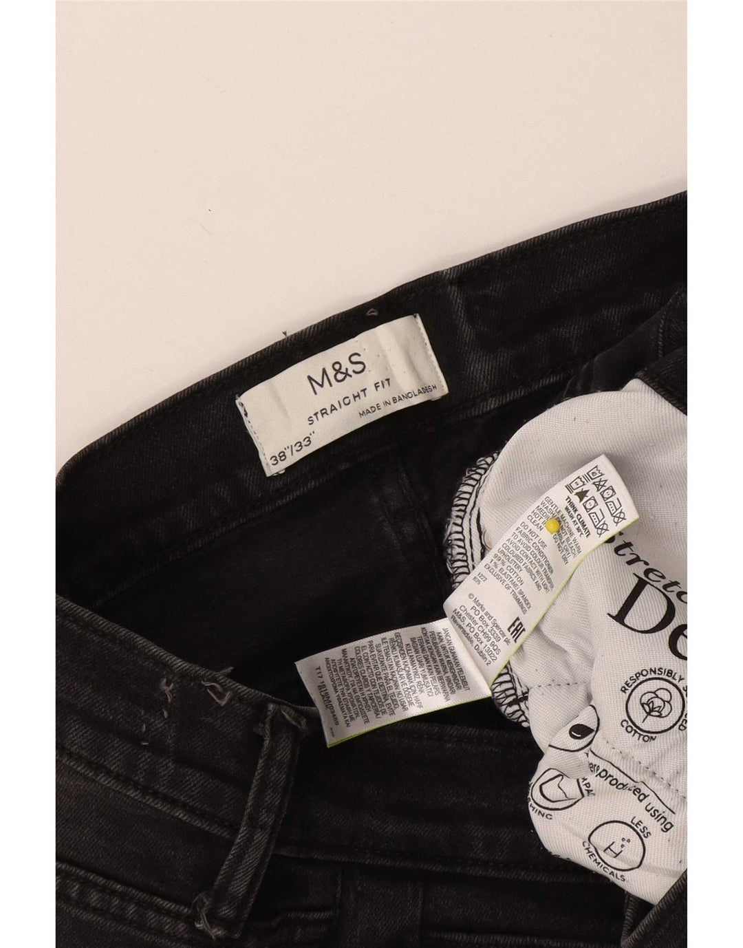 Jeans dritti da uomo Marks & Spencer W38 L33 cotone nero