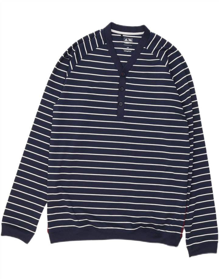 Adidas Uomo Climalite Felpa Maglione Grande Poliestere a Righe Blu Navy