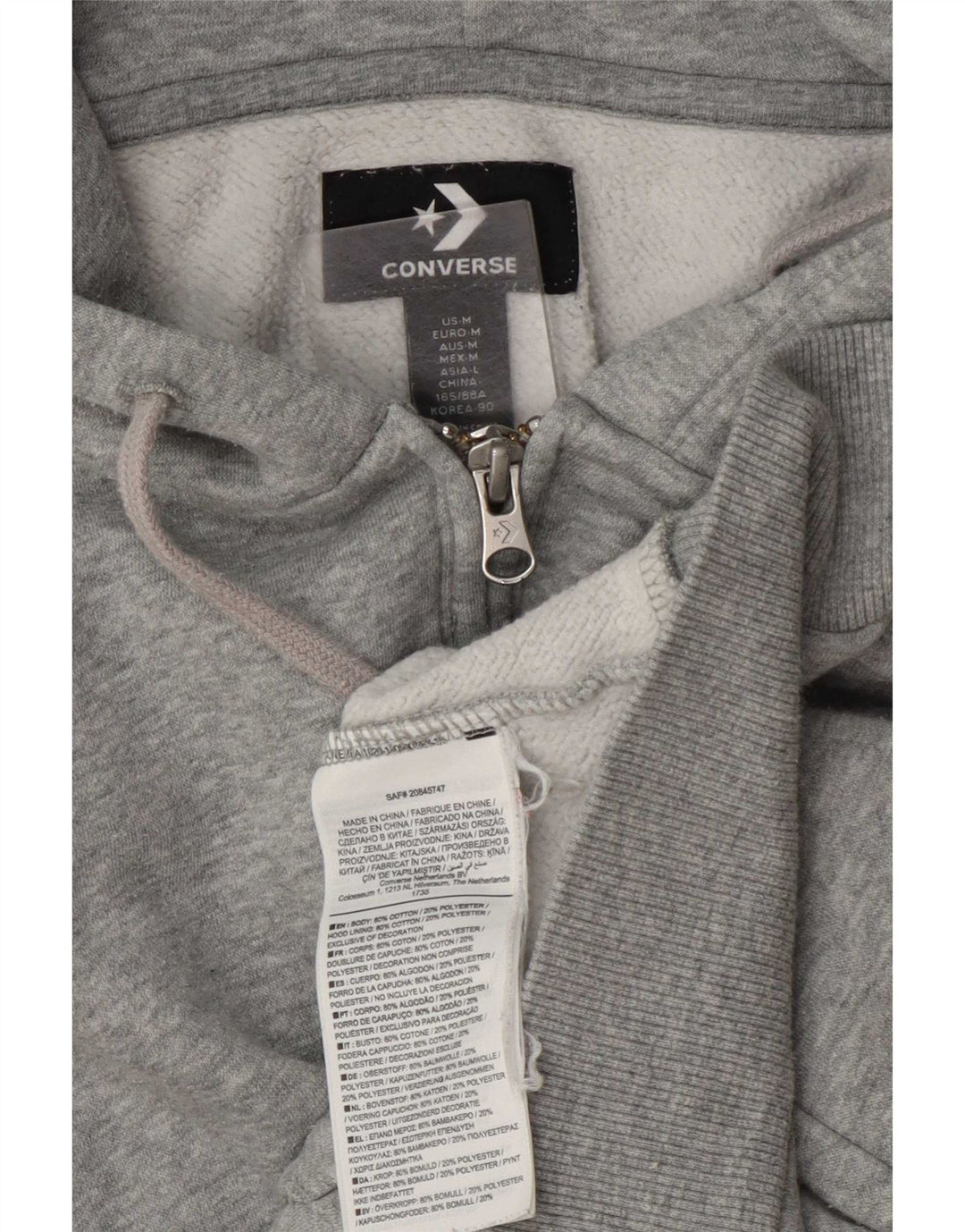 Maglione con cappuccio e zip da donna Converse UK 14 Cotone chiazzato grigio medio