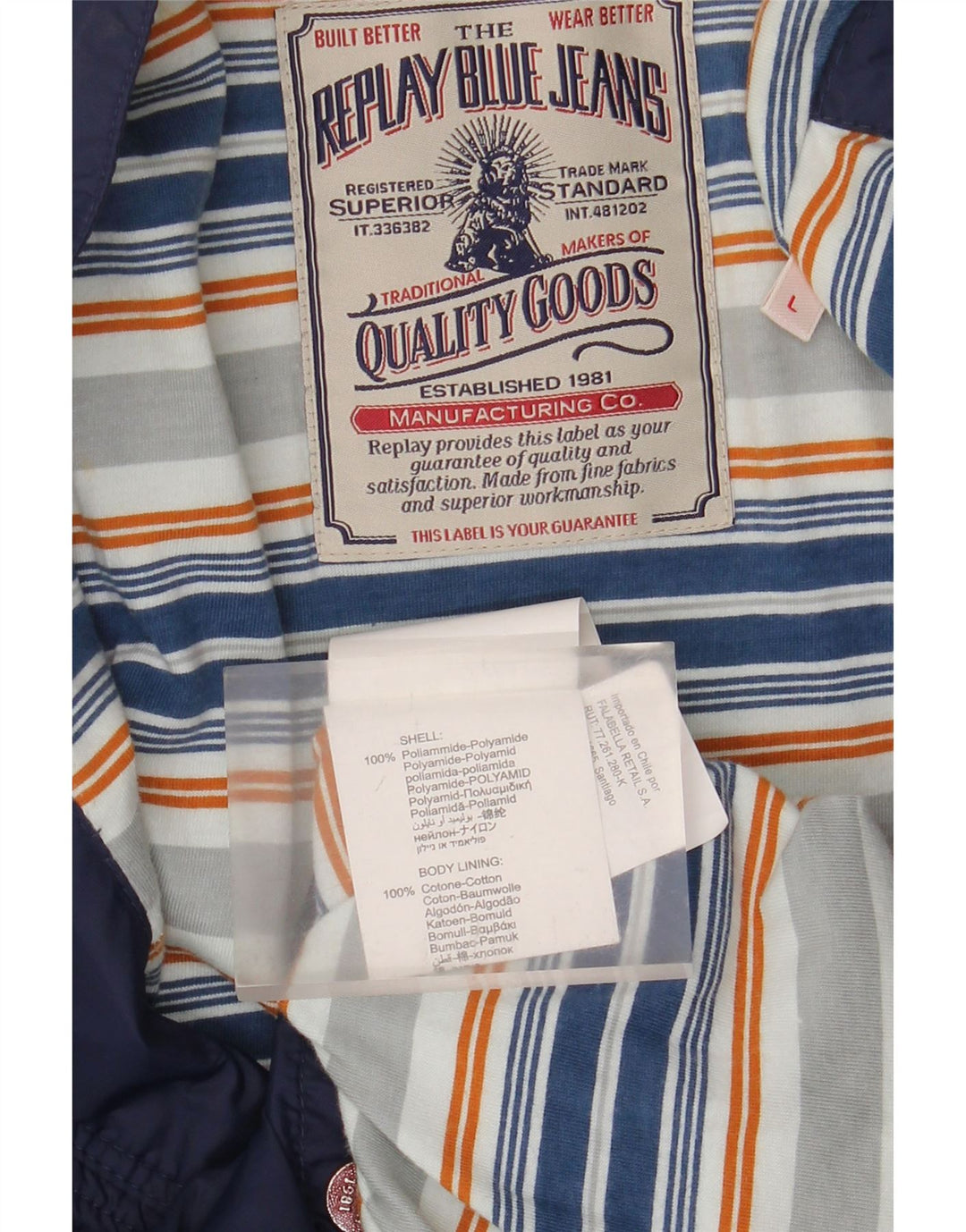 Replay Bomber grafico da uomo UK 40 Large Blu Navy in poliammide