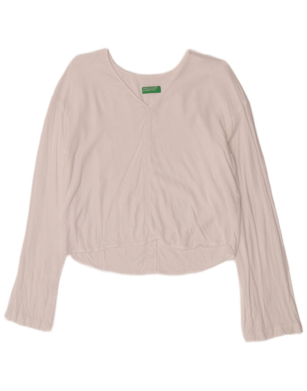 Benetton Crop Top da donna a maniche lunghe UK 10 Small bianco in viscosa