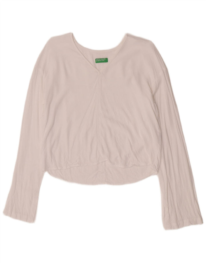 Benetton Crop Top da donna a maniche lunghe UK 10 Small bianco in viscosa