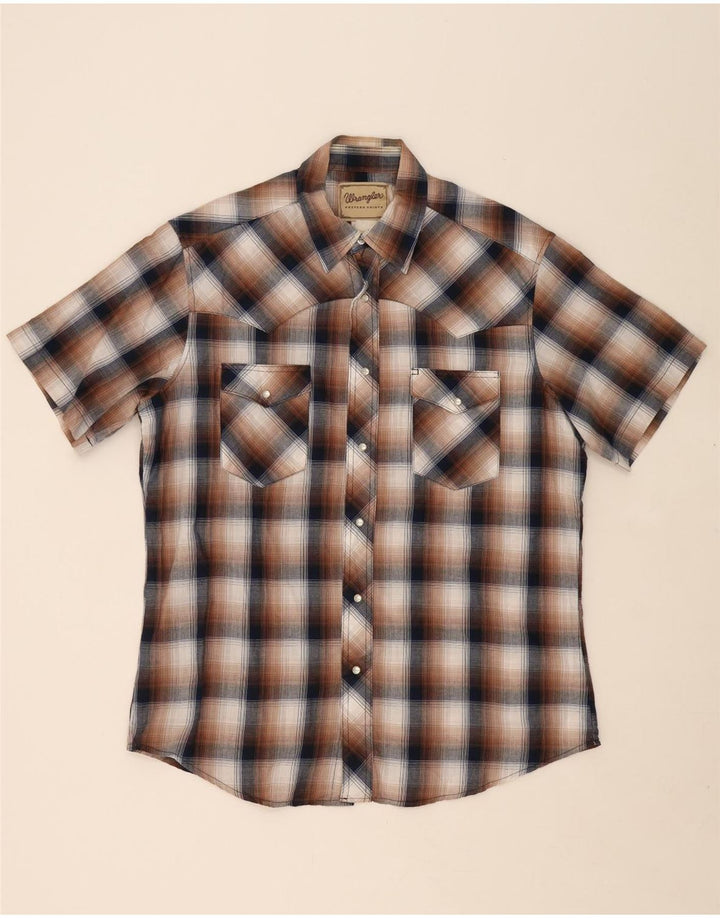 WRANGLER Mens Short Sleeve Shirt Large Brown Check Vintage Wrangler and Second-Hand Wrangler from Messina Hembry 