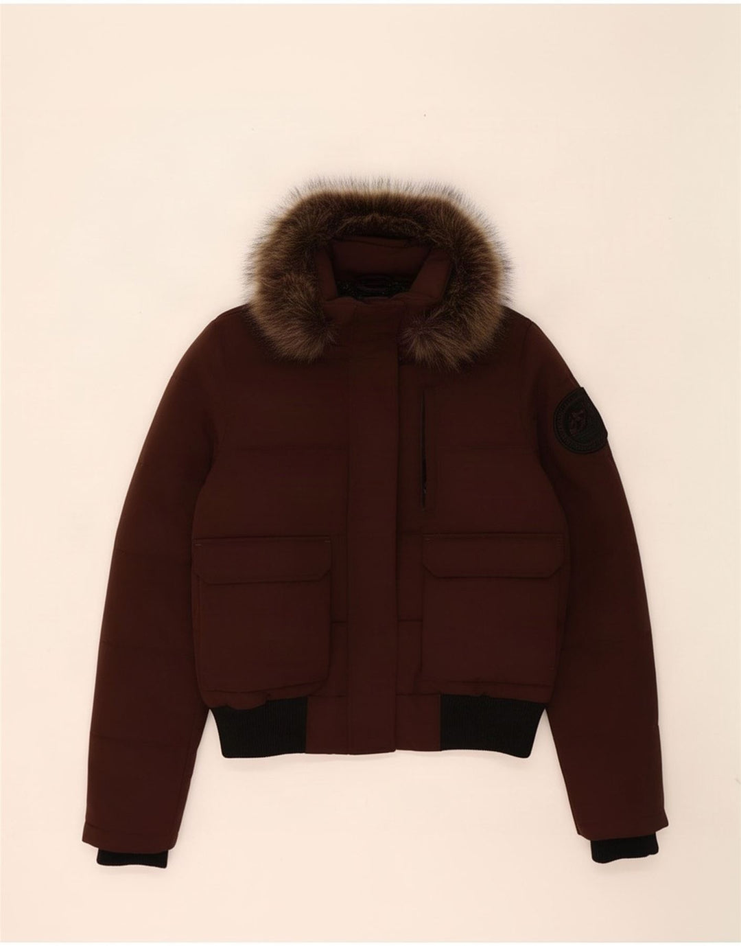 Giacca imbottita con cappuccio da donna Superdry UK 12 Marrone medio Colourblock