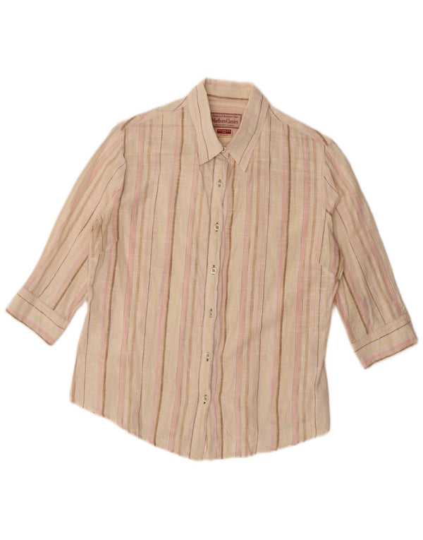 Camicia a maniche a 3/4 da donna Marlboro Classics UK 18 XL a righe beige