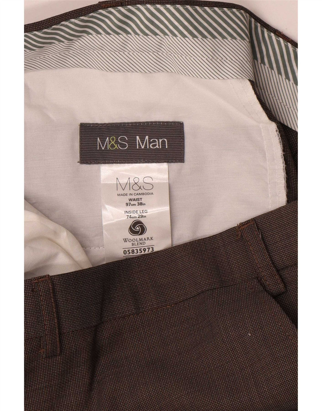 Pantaloni da abito dritti da uomo Marks & Spencer W38 L29 Lana marrone