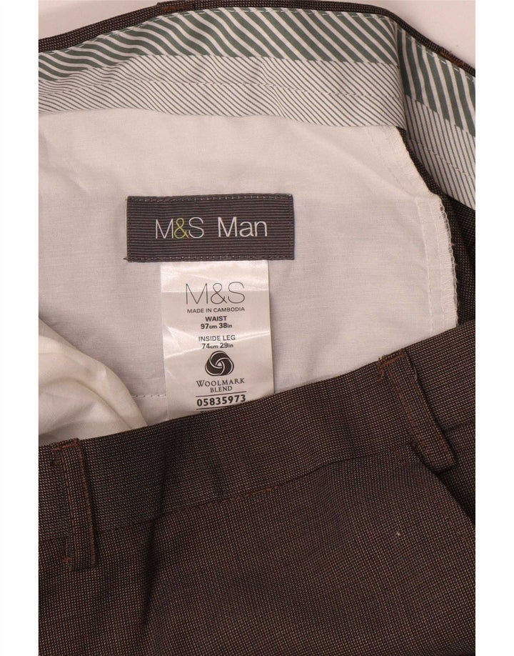Pantaloni da abito dritti da uomo Marks & Spencer W38 L29 Lana marrone
