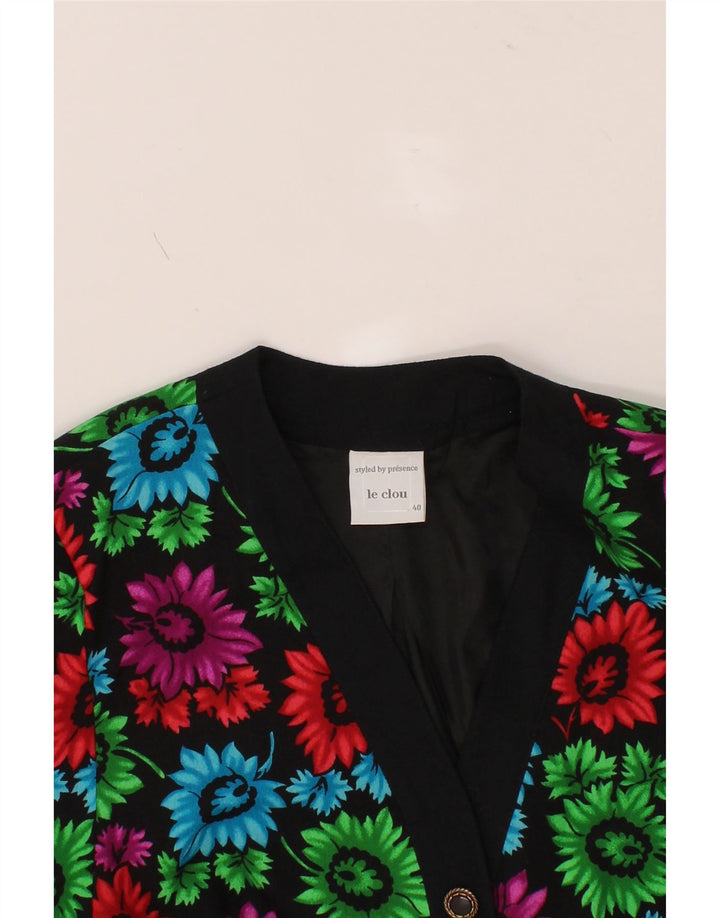 VINTAGE Womens Longline 5 Button Blazer Jacket EU 40 Medium Black Floral Vintage Vintage and Second-Hand Vintage from Messina Hembry 