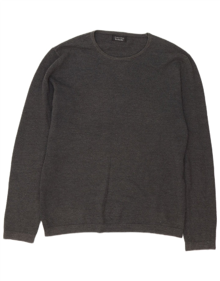 Maglione maglione girocollo da uomo Zara grande grigio