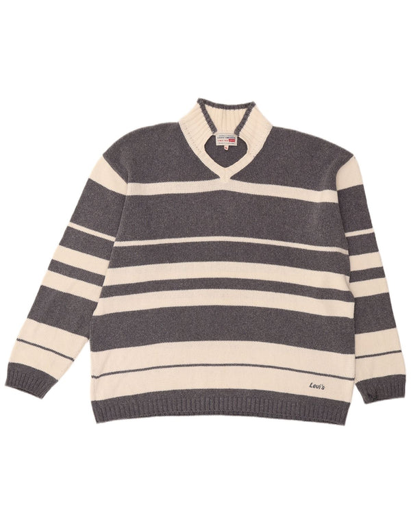 Maglione Levi's da uomo con scollo a V XL in cotone a righe grigie