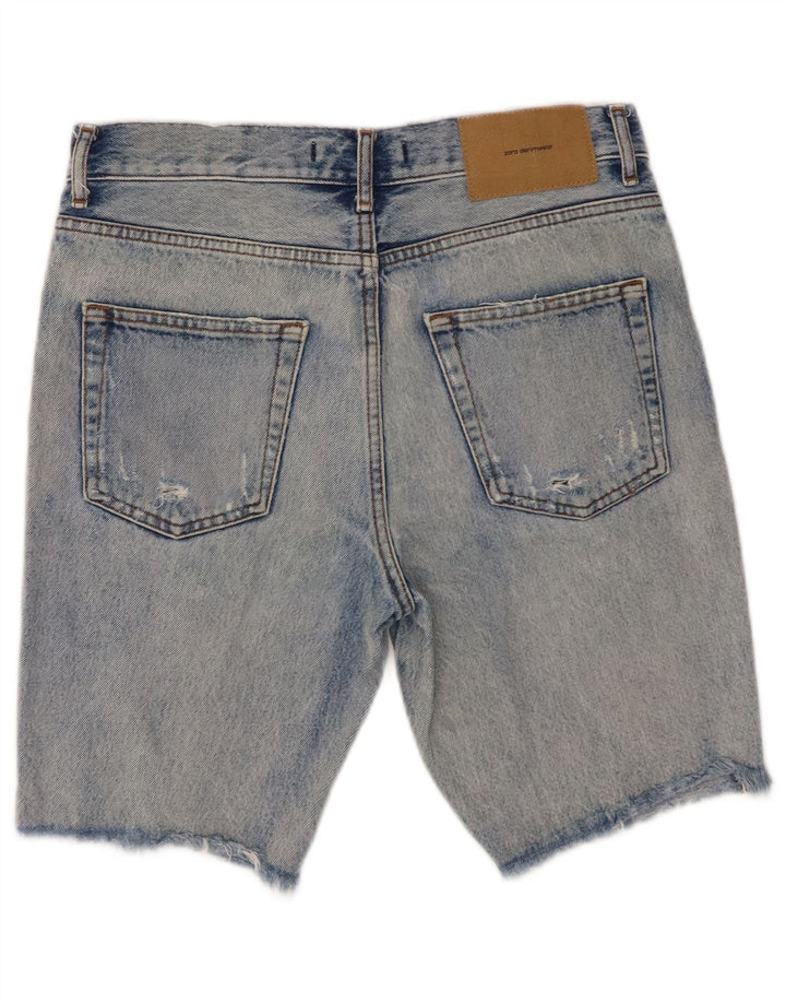 ZARA Mens Distressed Denim Shorts EU 38 Small W30  Blue Cotton
