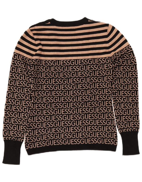 Maglione maglione girocollo con grafica GUESS da donna UK 10 piccolo a righe nere
