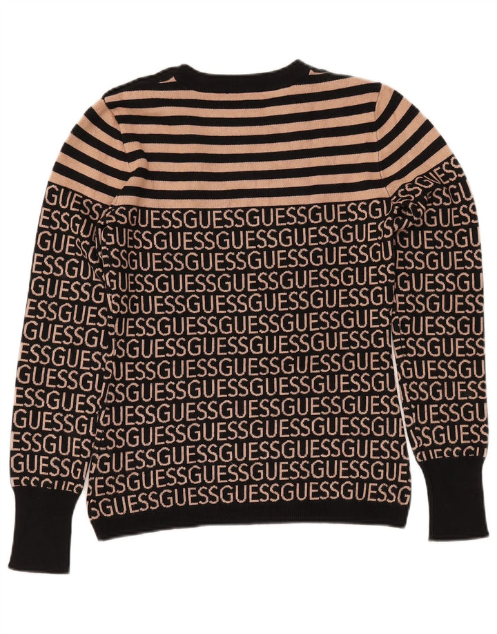 Maglione maglione girocollo con grafica GUESS da donna UK 10 piccolo a righe nere