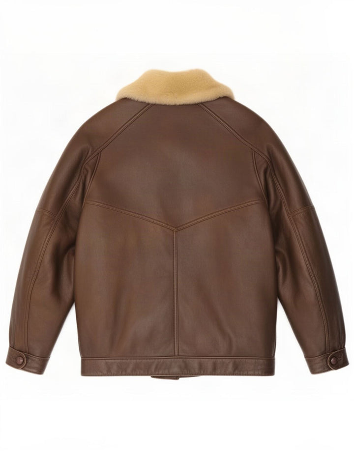 Giubbotto shearling vintage da uomo IT 50 grande in pelle marrone