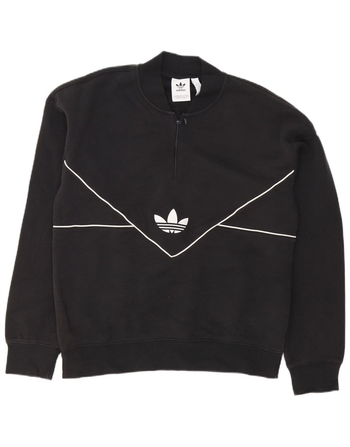 Felpa Adidas da uomo con zip e collo, maglione, cotone nero medio