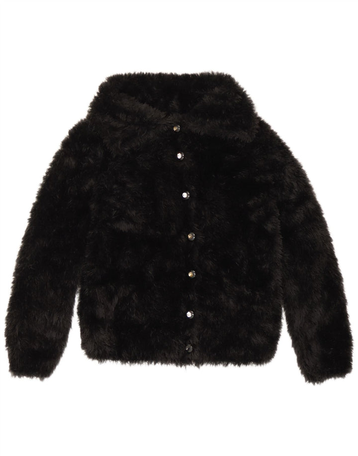 Giacca vintage da donna in pelliccia sintetica UK 10 piccola nera