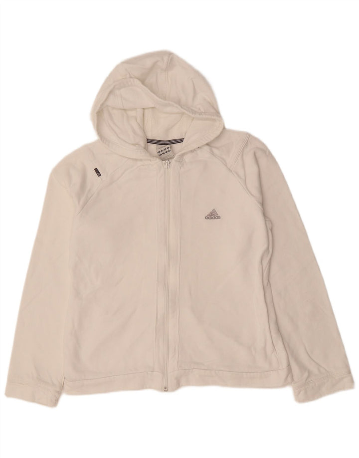 ADIDAS Womens Zip Hoodie Sweater UK 12 Medium  White Cotton