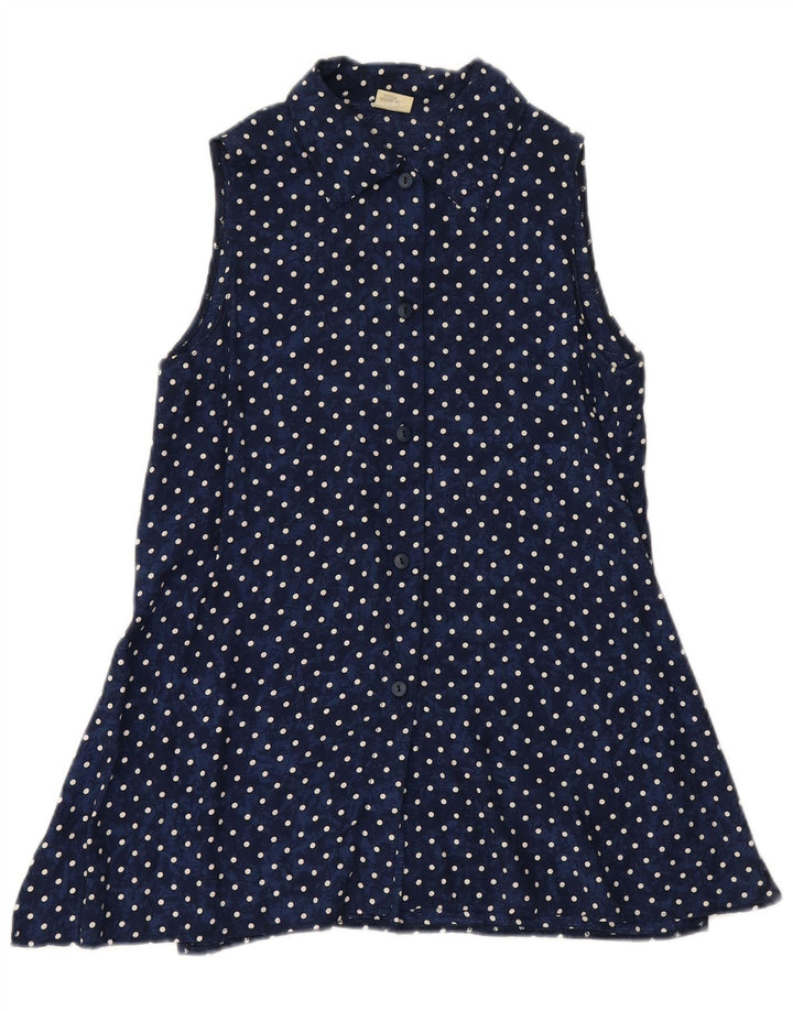 Camicetta senza maniche da donna VINTAGE EU 34 XS blu navy a pois