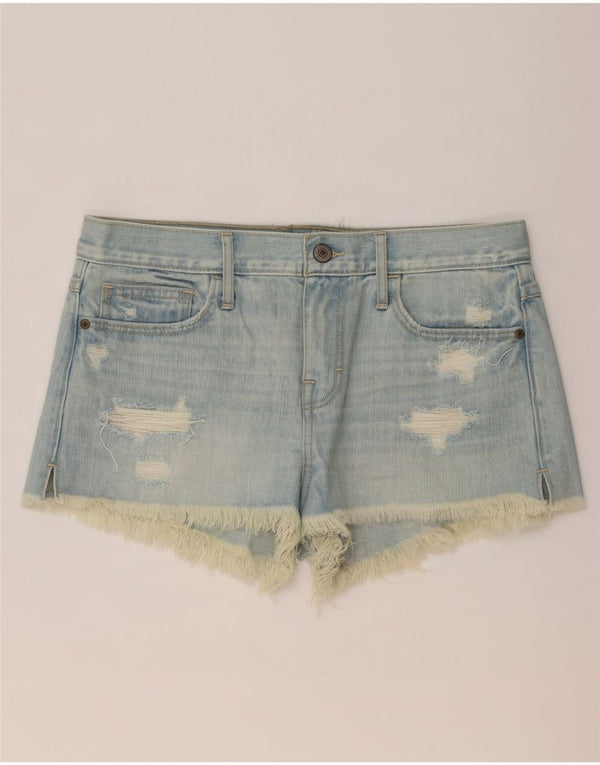 Pantaloncini di jeans invecchiati Abercrombie & Fitch da donna US 4 piccoli W27 blu