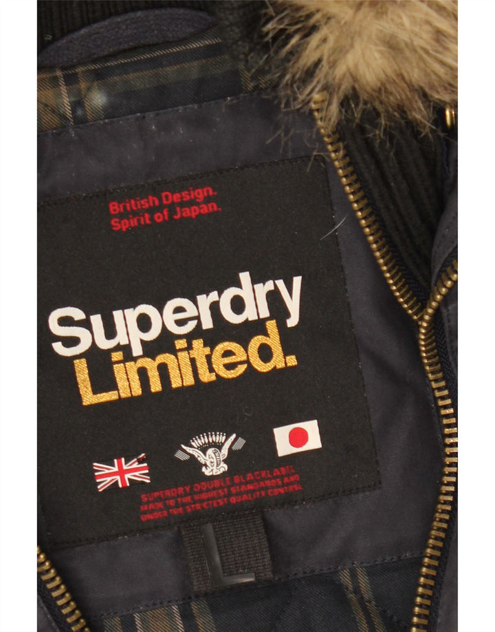 Giacca parka da donna con cappuccio SUPERDRY UK 16 grande cotone blu navy