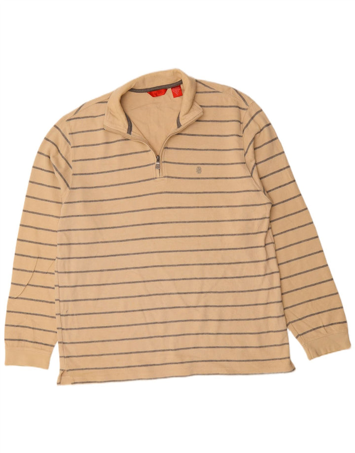 Maglione da uomo con zip e collo IZOD XL in cotone a righe beige