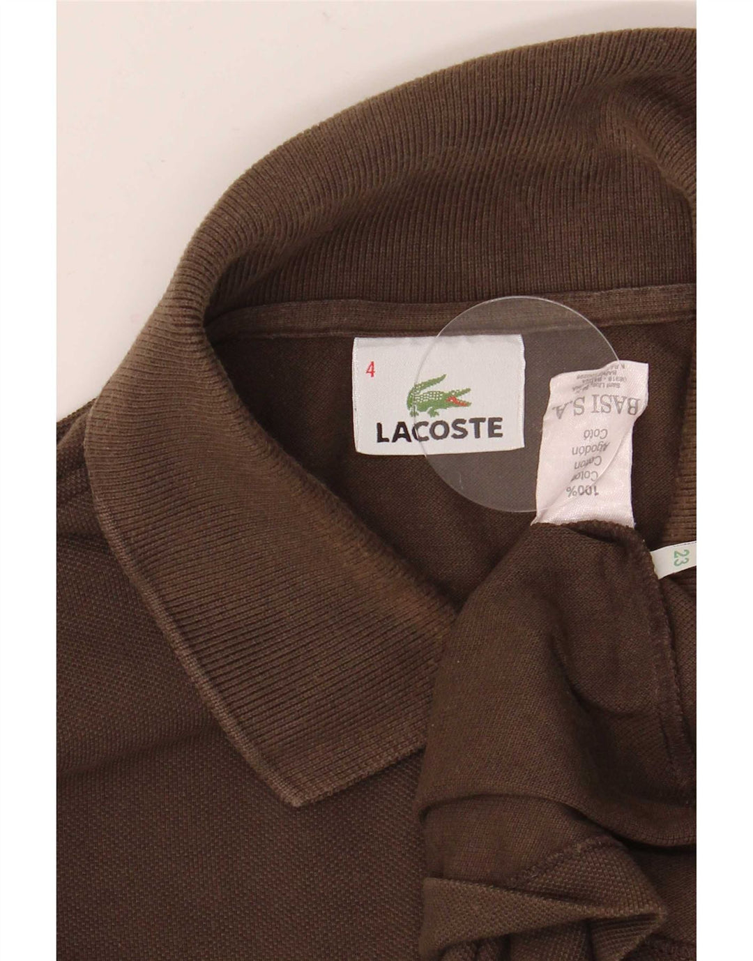 Polo da uomo a maniche lunghe Lacoste taglia 4 in cotone marrone medio