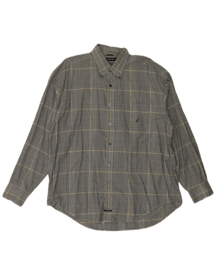 Camicia da uomo in flanella Nautica XL in cotone a quadri grigi