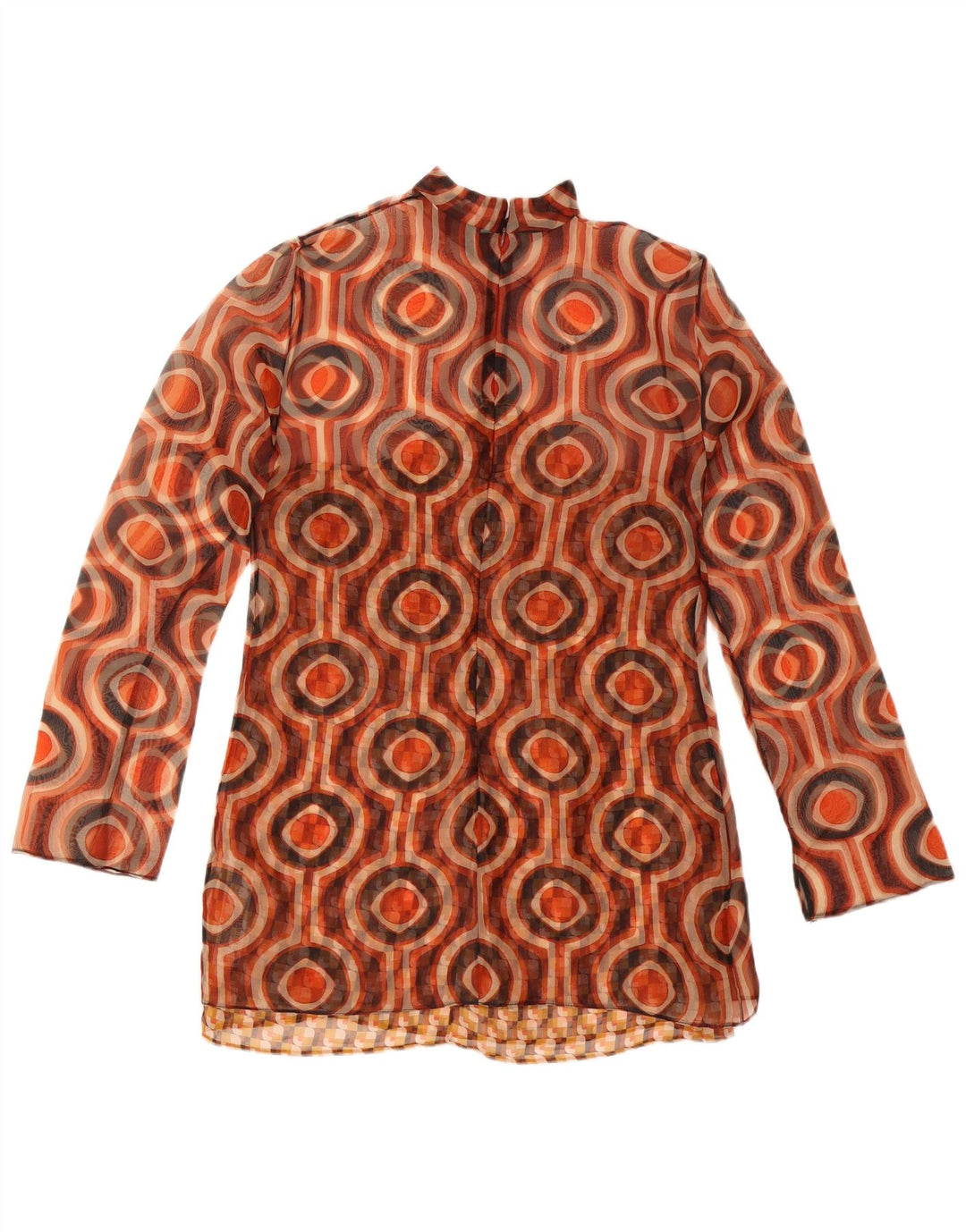 Top tunica a maniche lunghe da donna Zara UK 12 Poliestere geometrico marrone medio