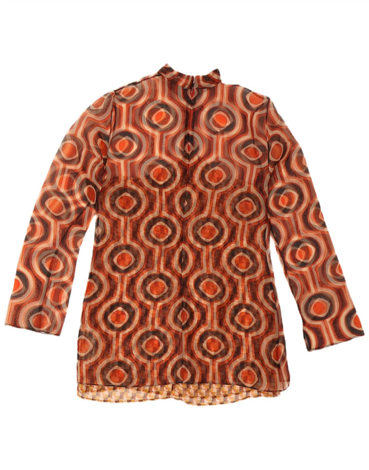 Top tunica a maniche lunghe da donna Zara UK 12 Poliestere geometrico marrone medio