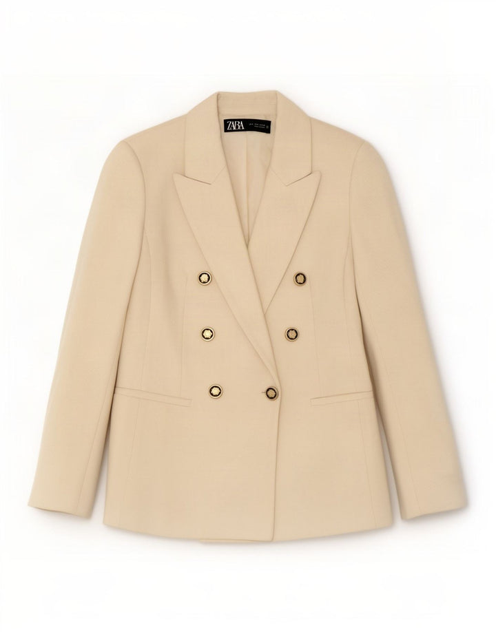 Giacca blazer doppiopetto da donna Zara UK 10 piccola in poliestere bianco sporco