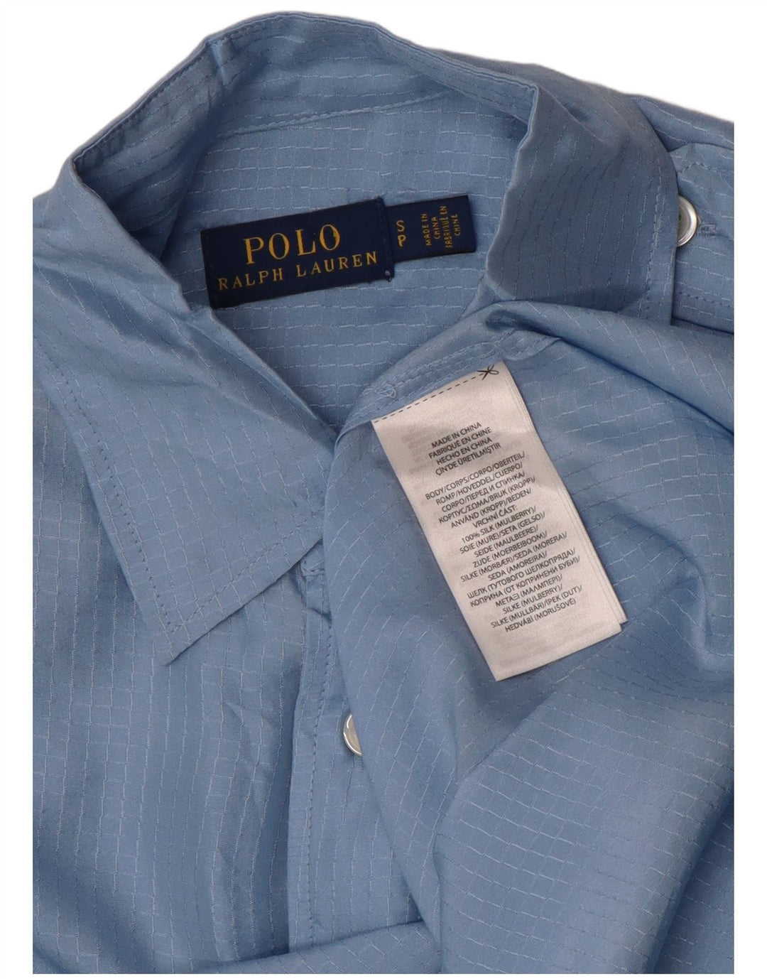 Polo Ralph Lauren Camicia militare da uomo in seta a quadri blu piccoli