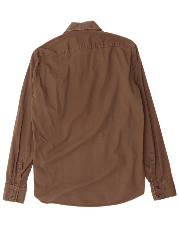 Camicia da uomo Hugo Boss piccola in cotone marrone