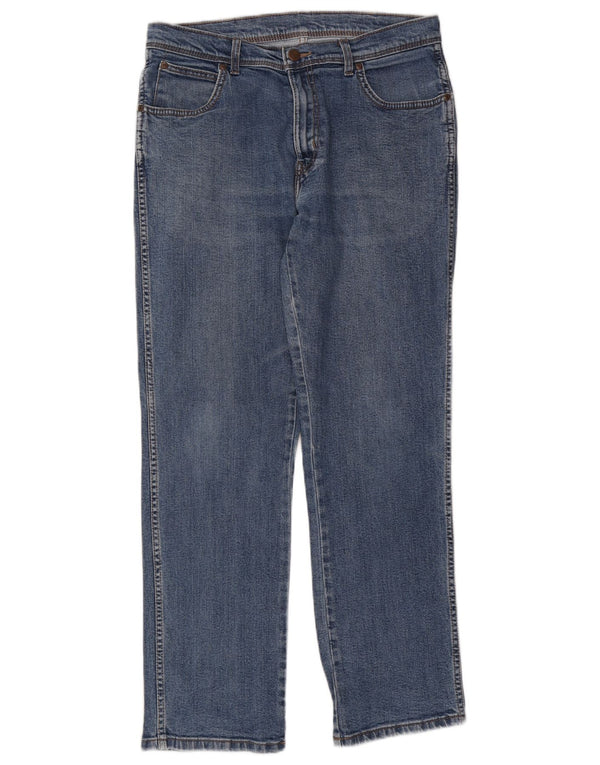 Jeans dritti da uomo Wrangler vestibilità regolare W34 L32 cotone blu