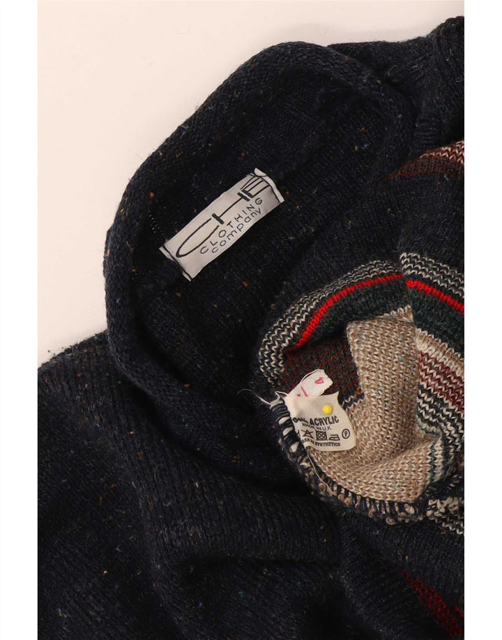 Maglione vintage da uomo con collo alto e maglione in acrilico a strisce blu navy medio
