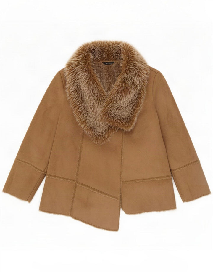 Essence Giacca Sherpa aperta da donna UK 22 3XL Poliestere marrone