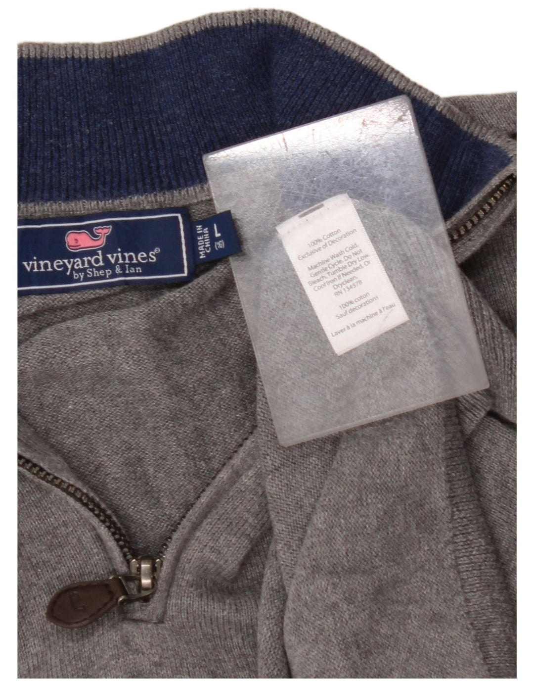 VINEYARD VINES Maglione da ragazzo con zip e collo 15-16 anni grande in cotone grigio