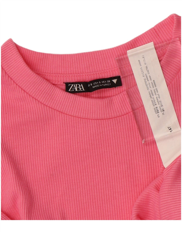 ZARA Womens Crop Blouse Top UK 8 Small Pink Polyester