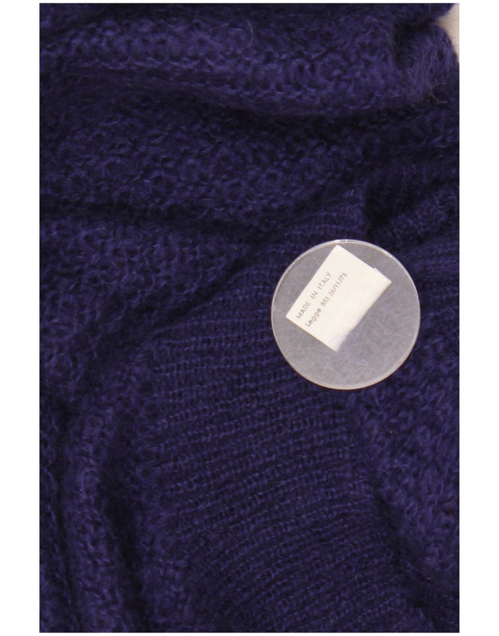 Maglione maglione con scollo a barca da donna VINTAGE UK 16 grande mohair blu navy