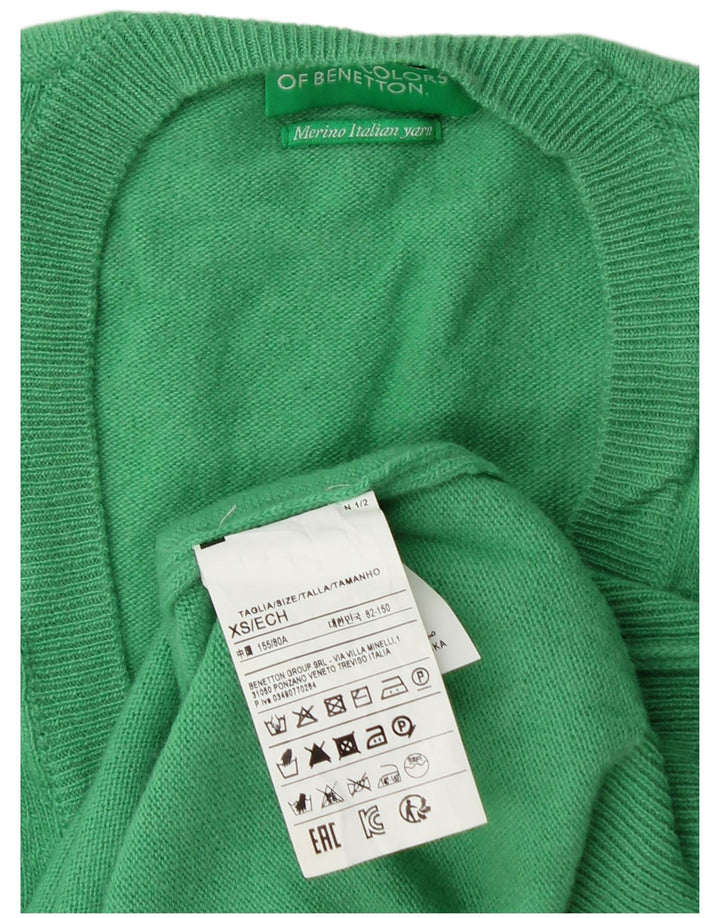 BENETTON Maglione da donna con scollo a V UK 6 XS Lana vergine verde