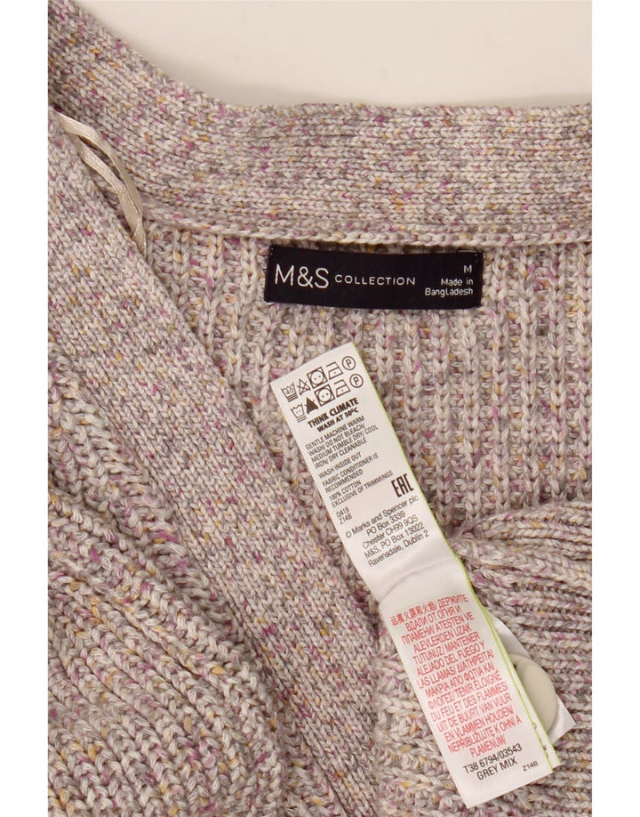 MARKS & SPENCER Maglione cardigan da donna UK 14 Cotone screziato grigio medio