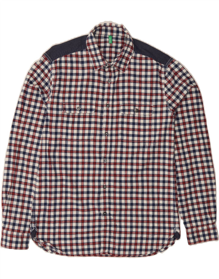 BENETTON Mens Flannel Shirt Small Burgundy Check Vintage Benetton and Second-Hand Benetton from Messina Hembry 